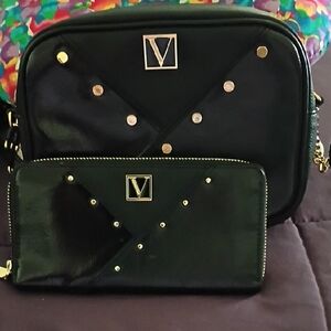 Black Designer Victoria Secret Women's Bag and Wallet Set
